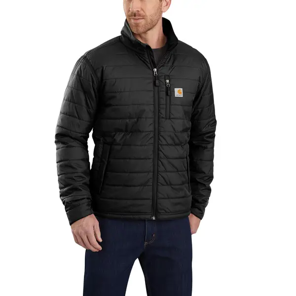 Torso of man looking good wearing a black Carhart jacket