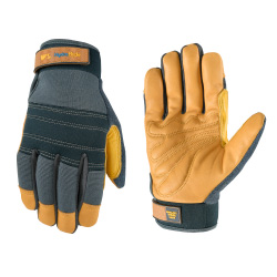 Yellow and gray gloves with leather interior