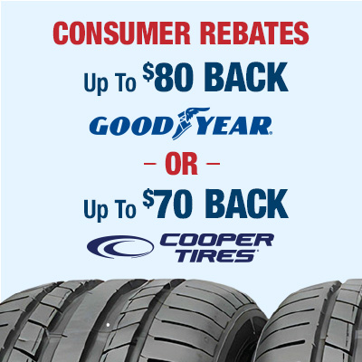 Tire promo graphic with $80 rebate