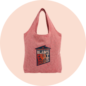 Red tote bag with Blain's Fest logo