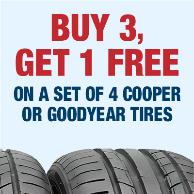 Buy Three, Get One Free on a set of 4 Cooper or Goodyear tires
