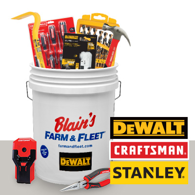 White bucket with tools coming out