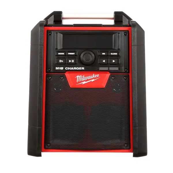 Red and black Milwaukee M18 Jobsite Radio/Charger