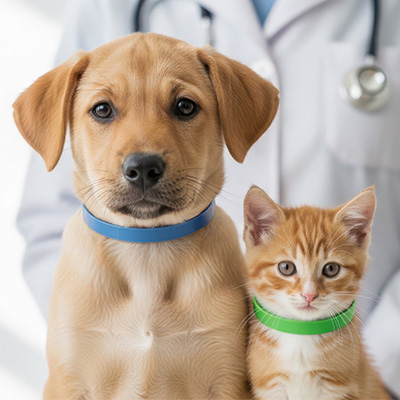 Dog and cat with flea and tick collars