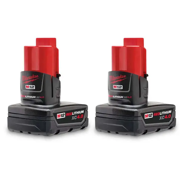 Red and black Milwaukee 2-Pack M12 REDLITHIUM XC4.0 Battery