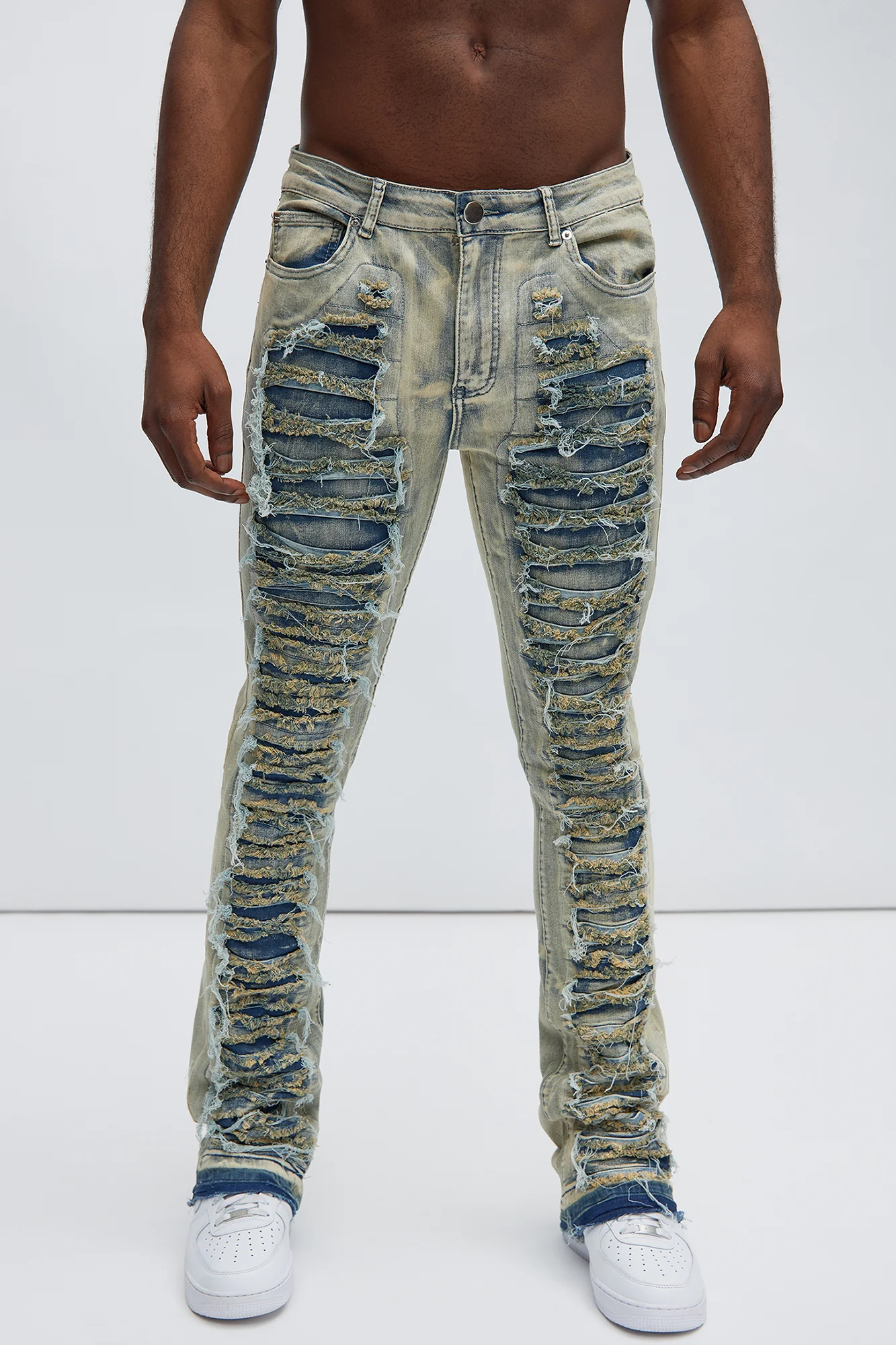 Image of Got Me Destroyed Stacked Skinny Flare Jeans - Light Blue