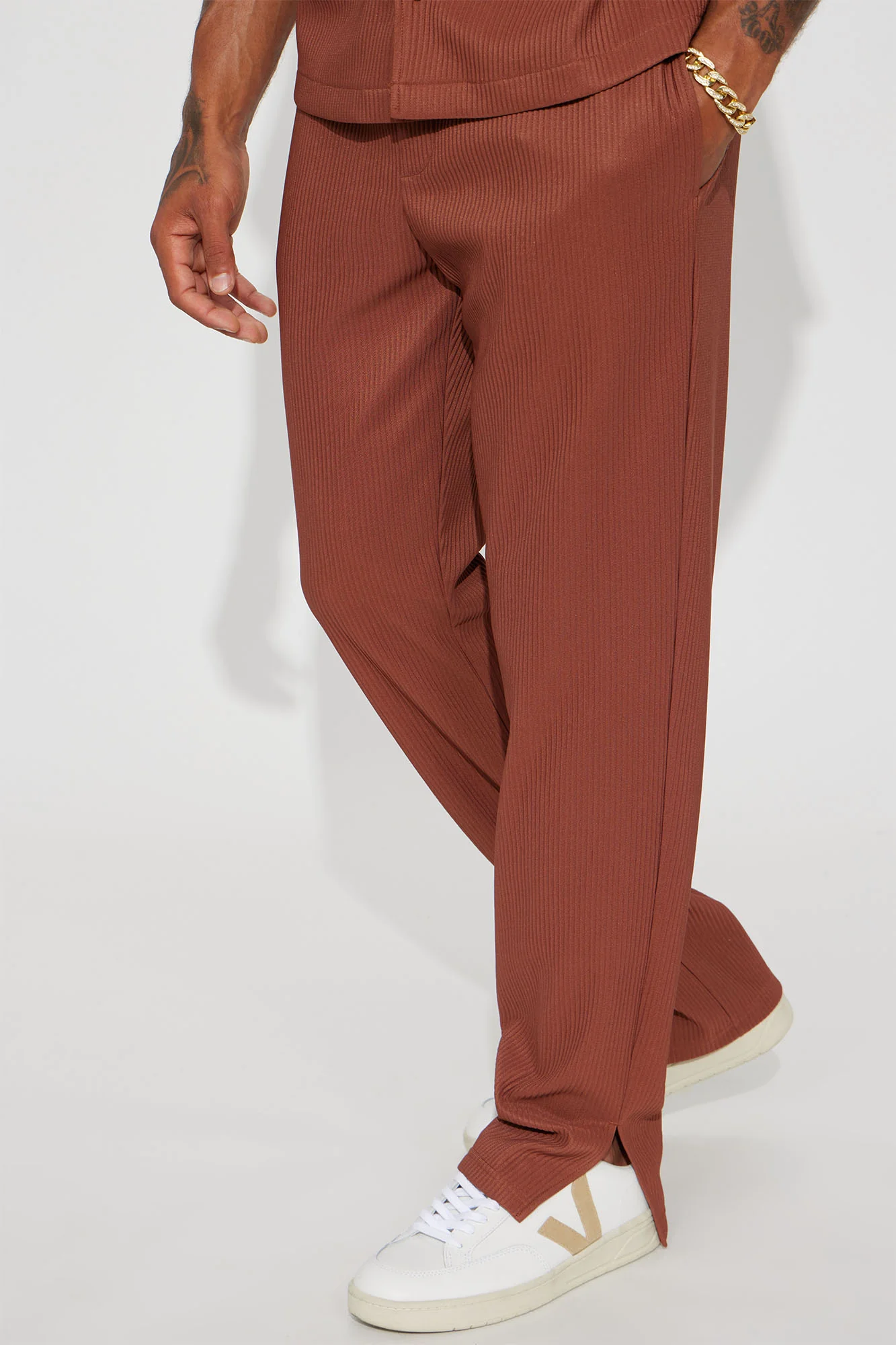 Image of Show Up Slim Slit Pants - Chocolate