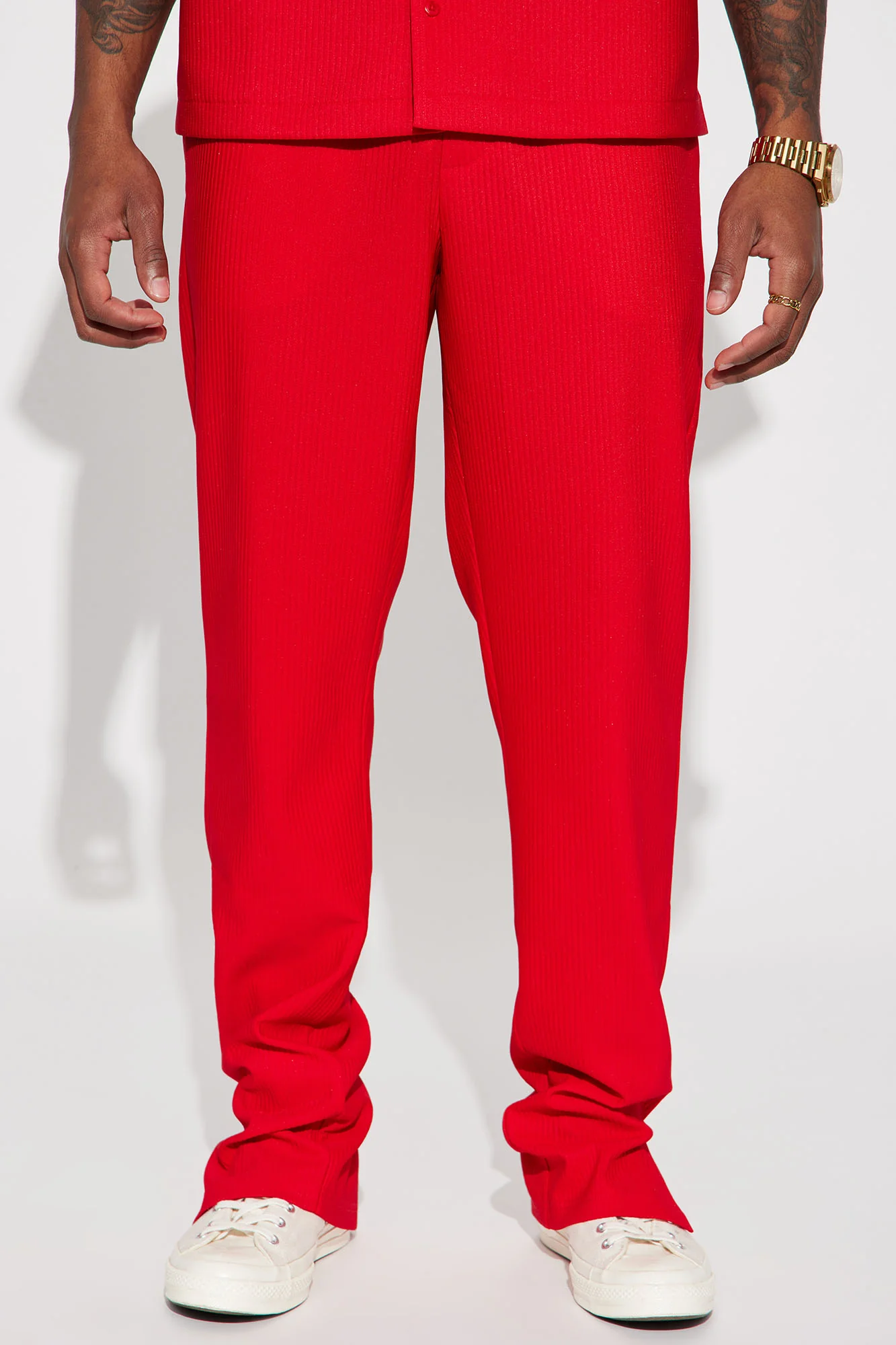 Image of Show Up Slim Slit Pants - Red