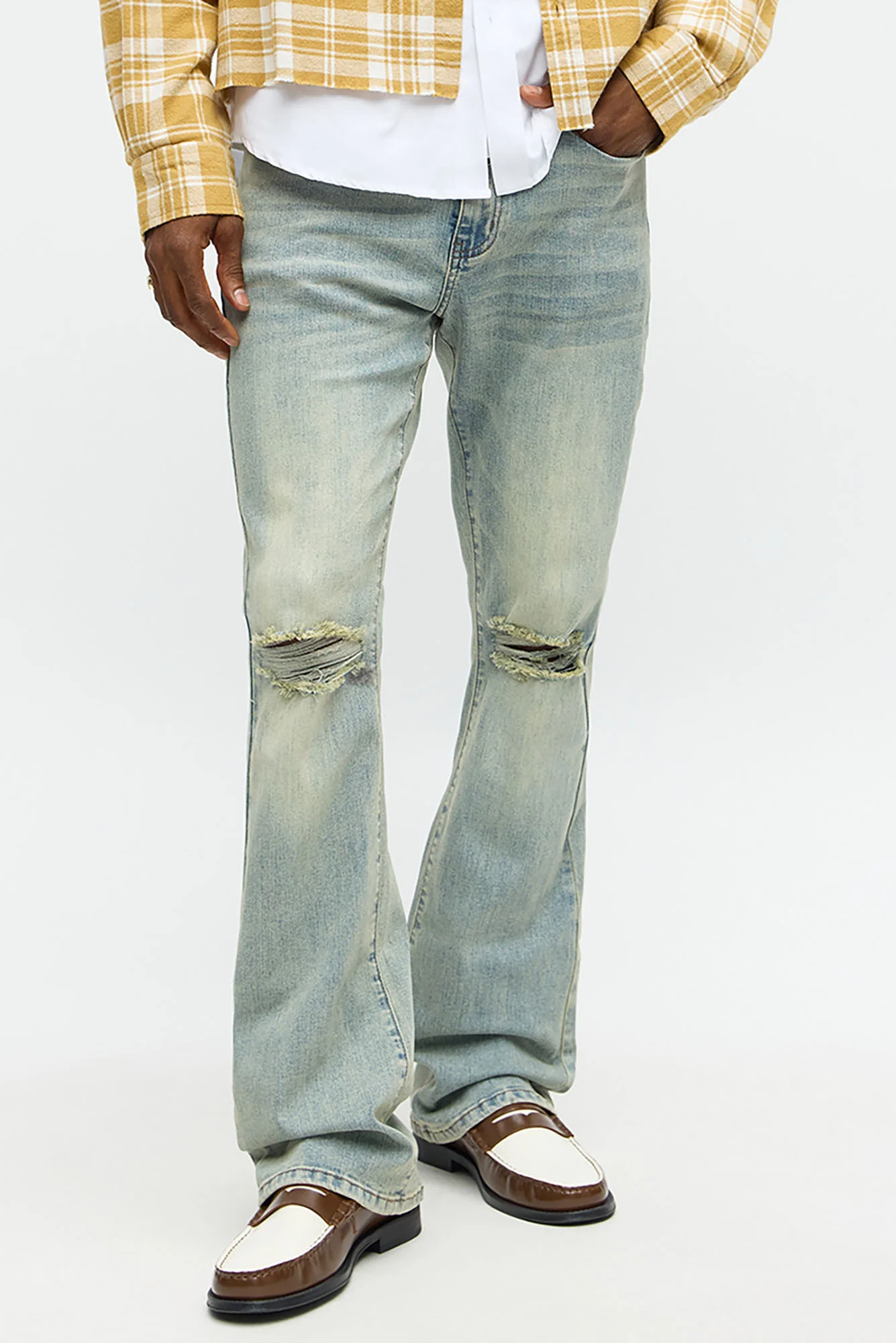Image of Stacked Skinny Flare Not Too Much Distressed Jean - Medium Wash
