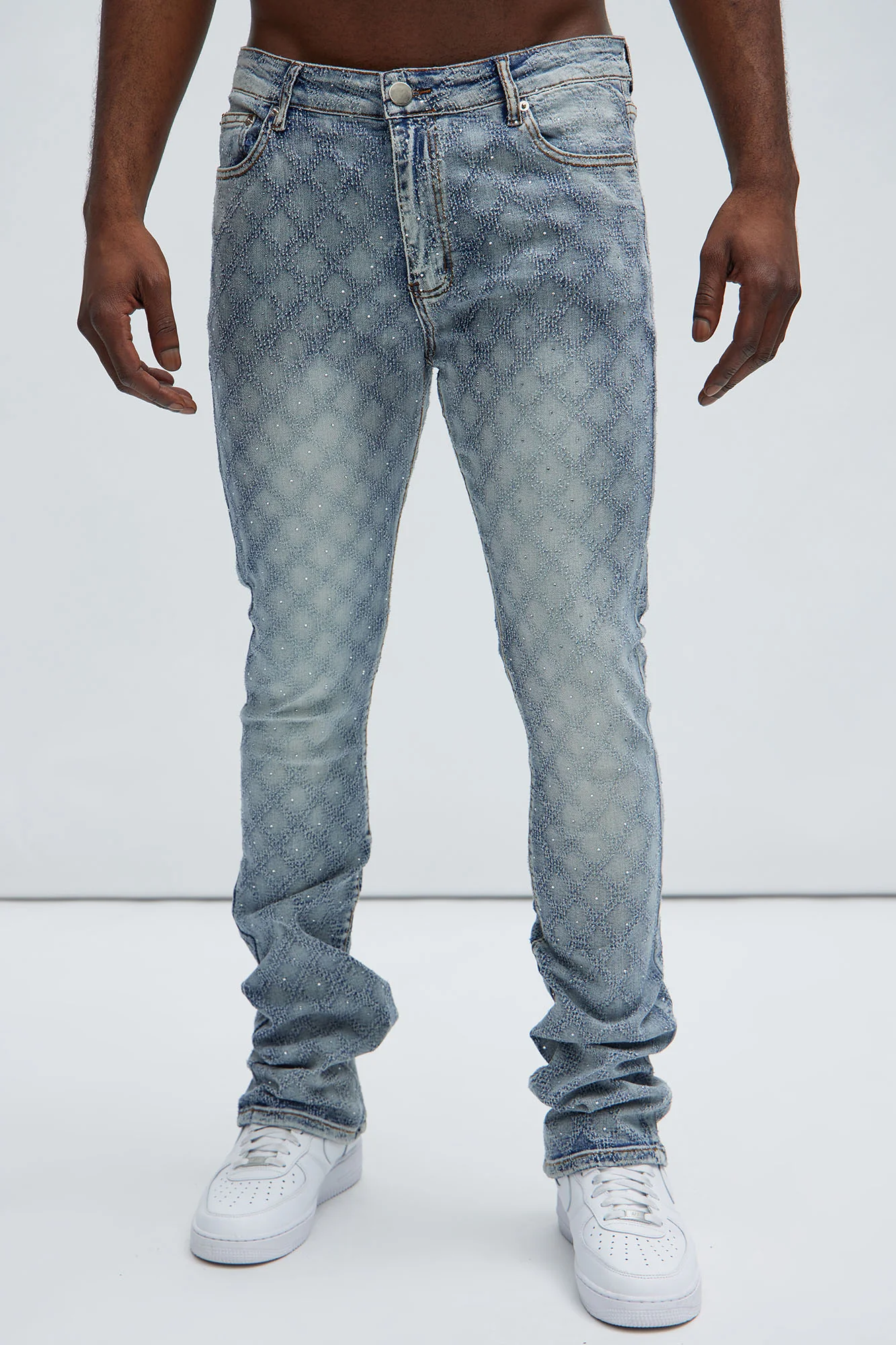 Image of I Be Jeweled Stacked Skinny Flare Jeans - Light Blue