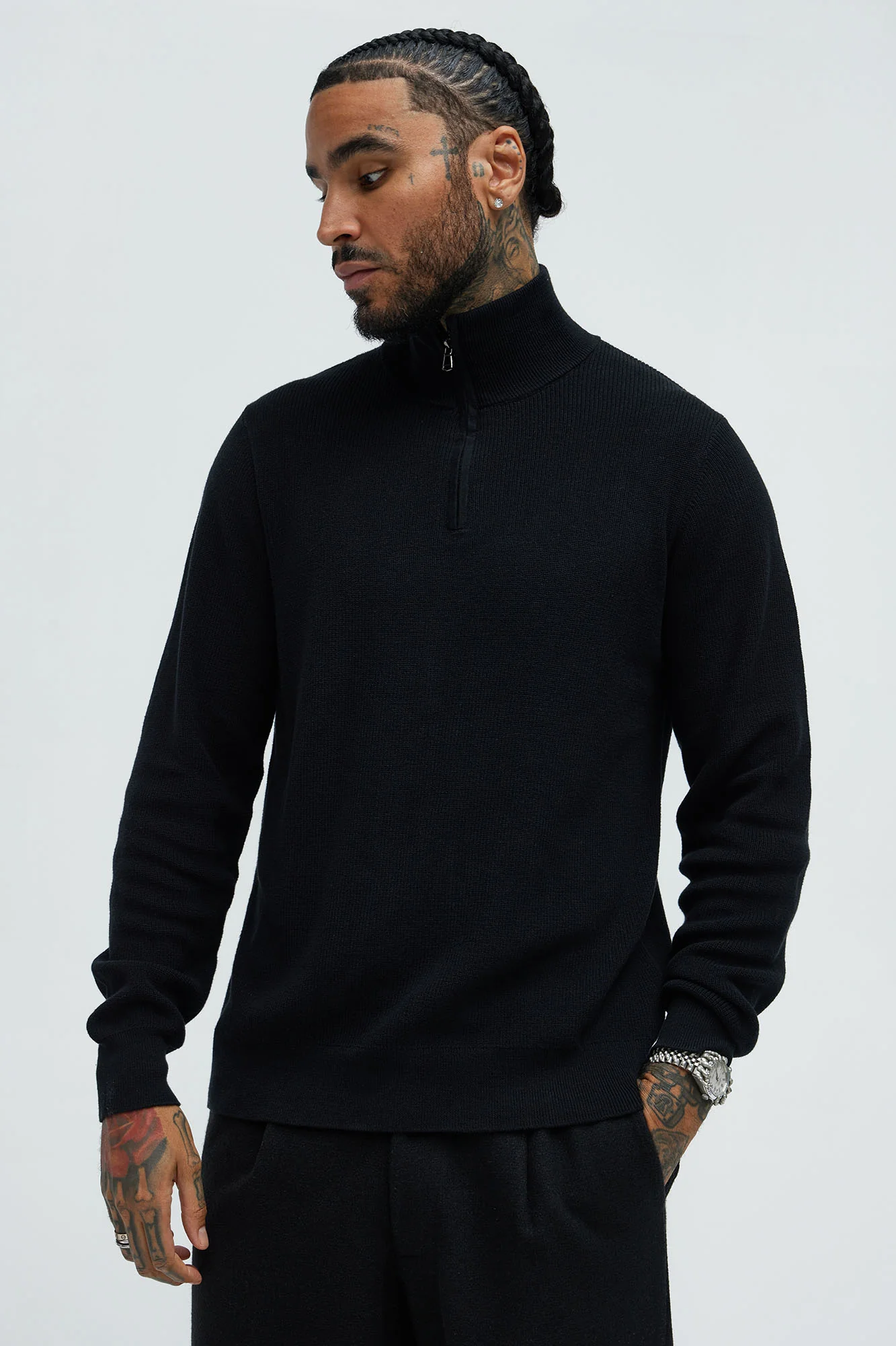 Image of Shawn Quarter Zip Sweater - Black