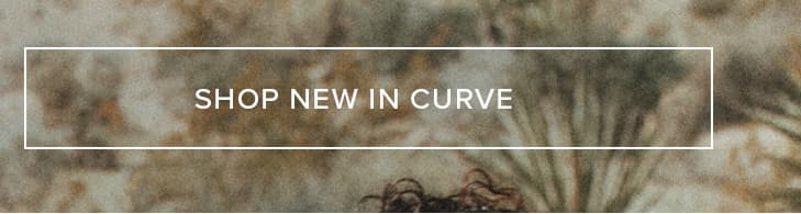 "SHOP NEW IN CURVE" button over a muted, earthy fabric texture, urging users to explore the latest plus-size fashion collection.