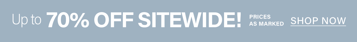 Soft blue-grey banner announces a massive sitewide sale: Up to 70% OFF! Prices as marked. Click to shop now for incredible savings.