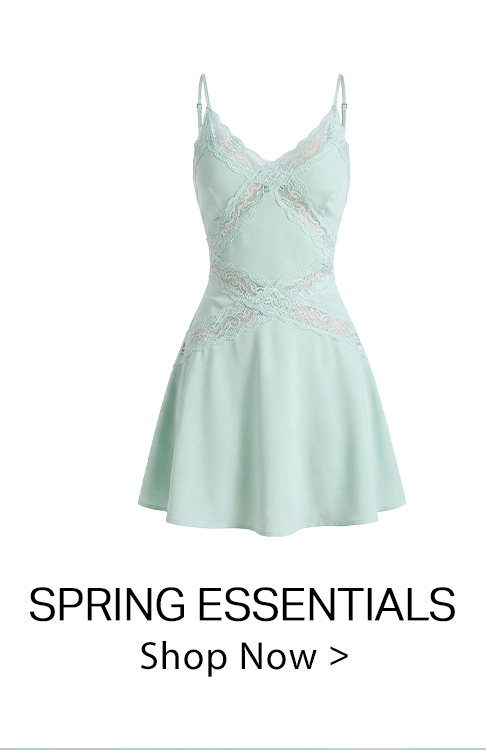 Light green lace slip mini dress with criss-cross detailing, V-neck, and spaghetti straps. Shop the new Spring Essentials collection.