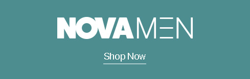 Nova Men logo in white text on a teal background, with 'Shop Now' call to action. Discover the latest men's fashion and apparel.