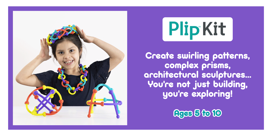 Plip Kit! Create swirling patterns, complex prisms, architectural sculptures... You're not just building, you're exploring! Ages 5 to 10. Shop Now!