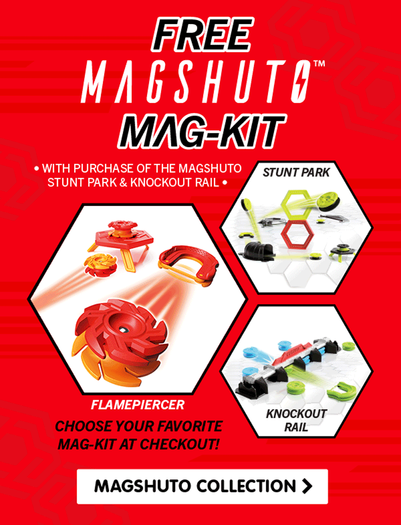 Free Magshuto Mag-Kit with purchase of the Magshuto Stunt Park and Knockout Rail - Choose your favorite mag-kit at checkout - Shop the Magshuto Collection