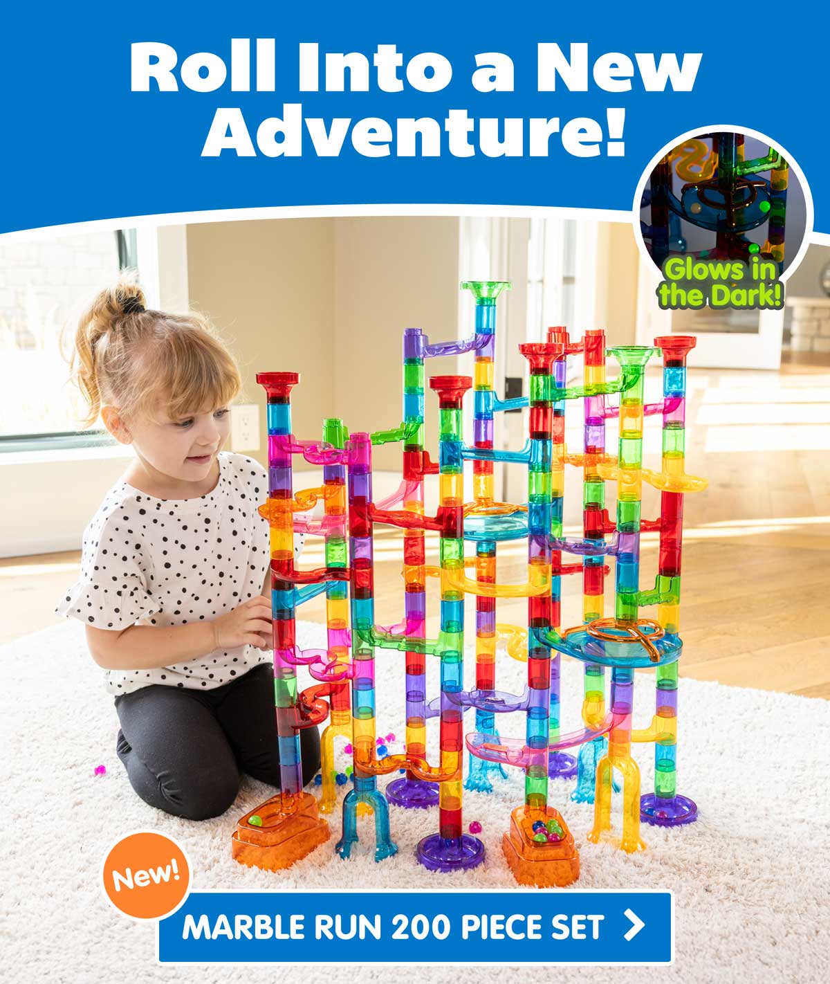 Roll Into a New Adventure! Marble Run 200 Piece Set! Glows in the Dark! - Shop Now!