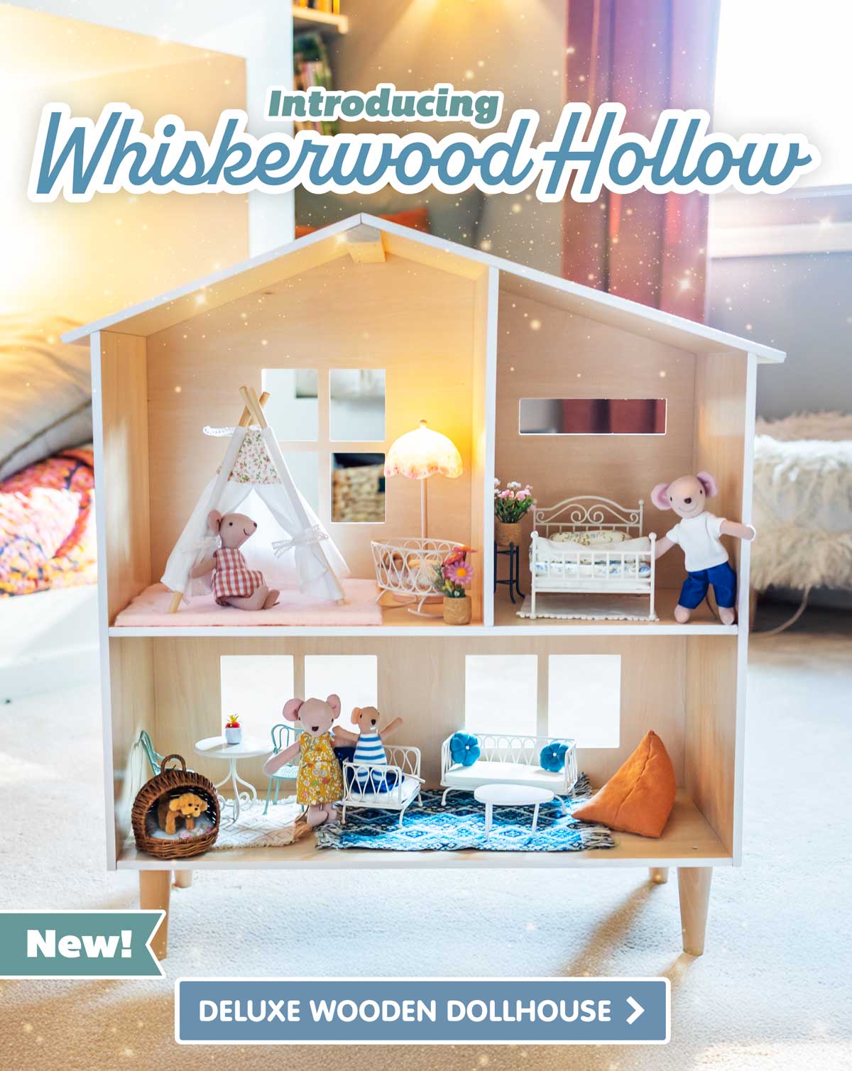 Introducing the new Whiskerwood Hollow Deluxe Wooden Dollhouse - Shop Now