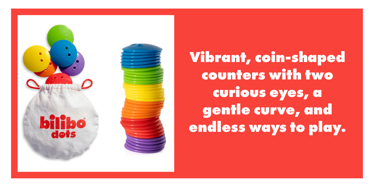 Vibrant, coin-shaped counters with two curious eyes, a gentle curve, and endless ways to play. Shop bilibo dots!