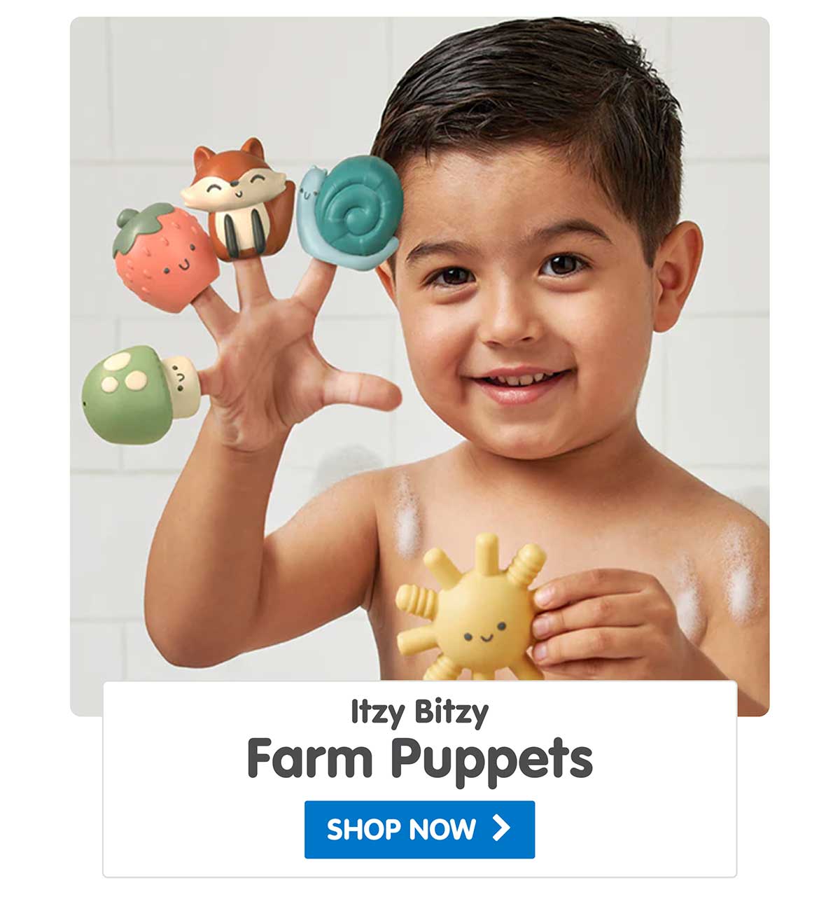 Itzy Bitzy Farm Puppets - 4 Finger Puppets & Squirter! - Shop Now