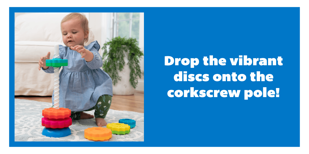 Drop the vibrant discs onto the corkscrew pole! - Shop SpinAgain!