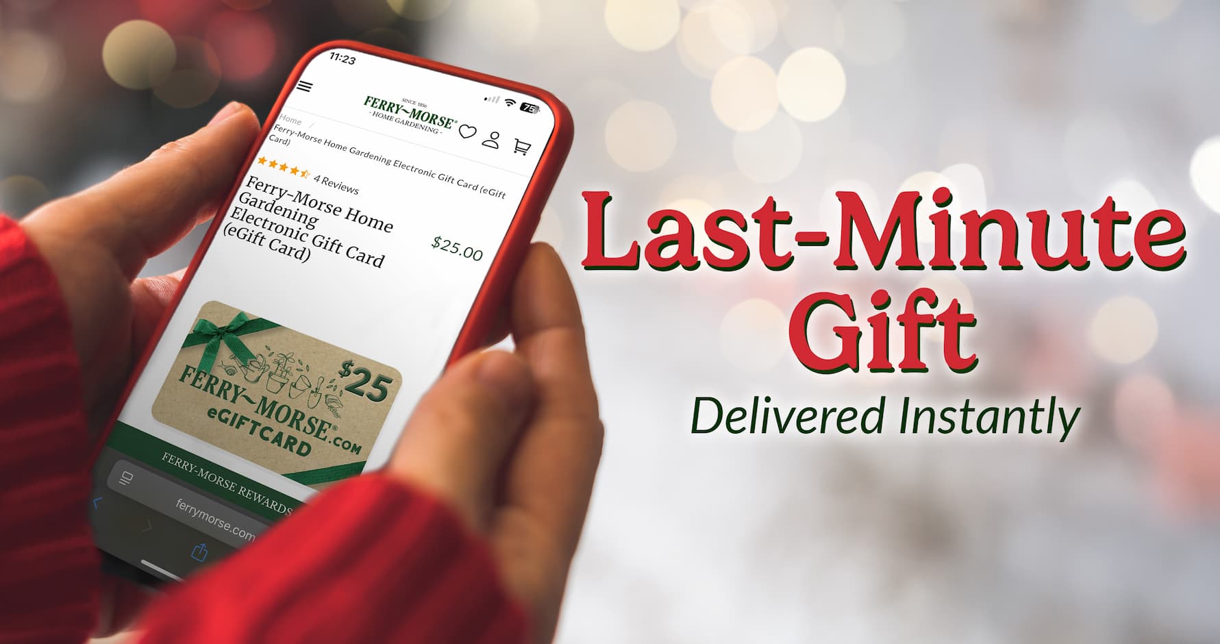 Ferry-Morse eGift Card displayed on a phone with 10% off badge.