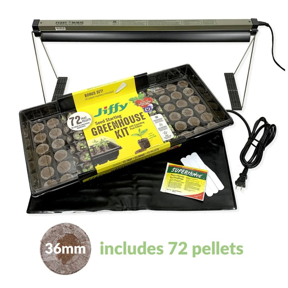 Image of Complete Indoor Seed Starting Kit, Jiffy 72 Cell 36mm Peat Pellets Kit
