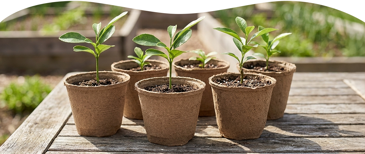 Hardening off seedlings in peat pots in spring garden season