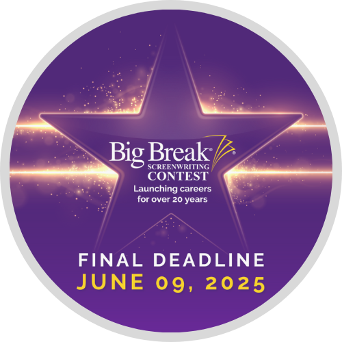 Big Break logo of a purple star with sparks emanating from it. The Big Break Screenwriting Contest Final Deadline is June 09, 2025