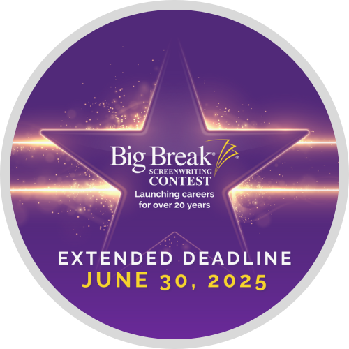 Big Break logo of a purple star with sparks emanating from it. The Big Break Screenwriting Contest Extended Deadline is June 30, 2025