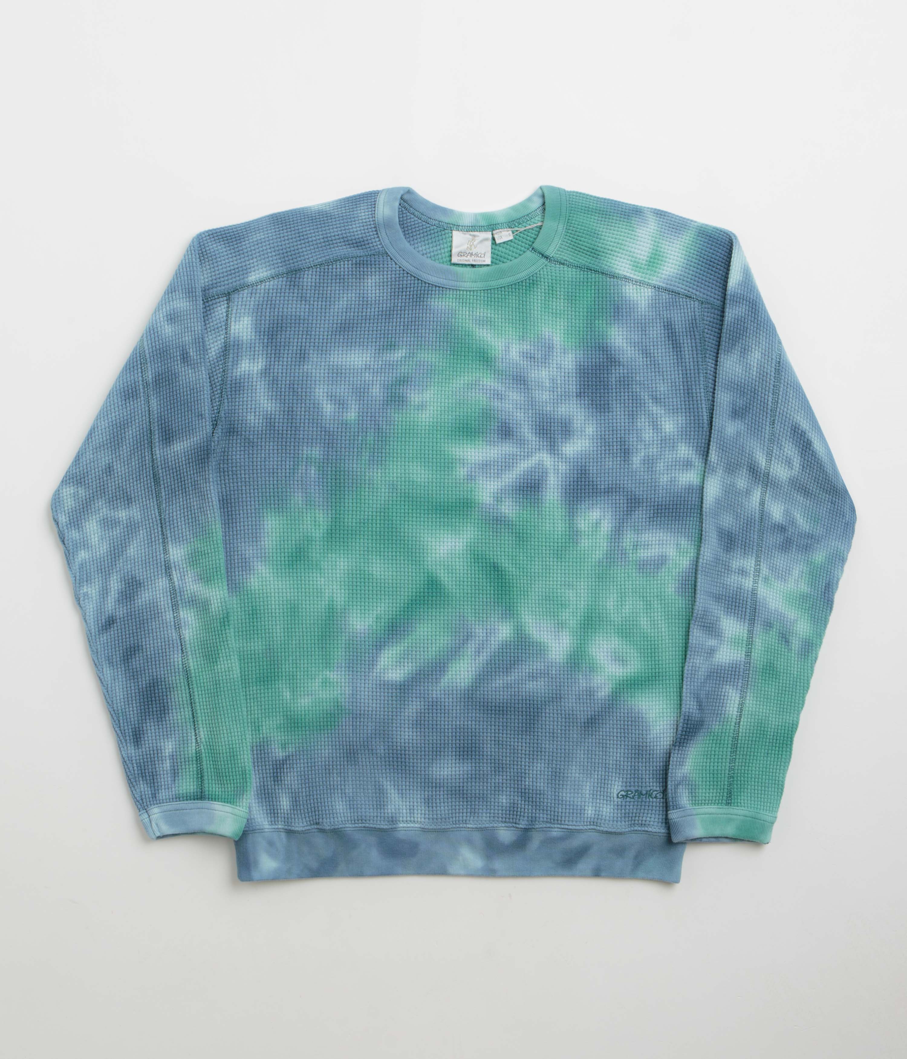 Image of Gramicci Waffle Crewneck Sweatshirt - Turquoise Tie Dye