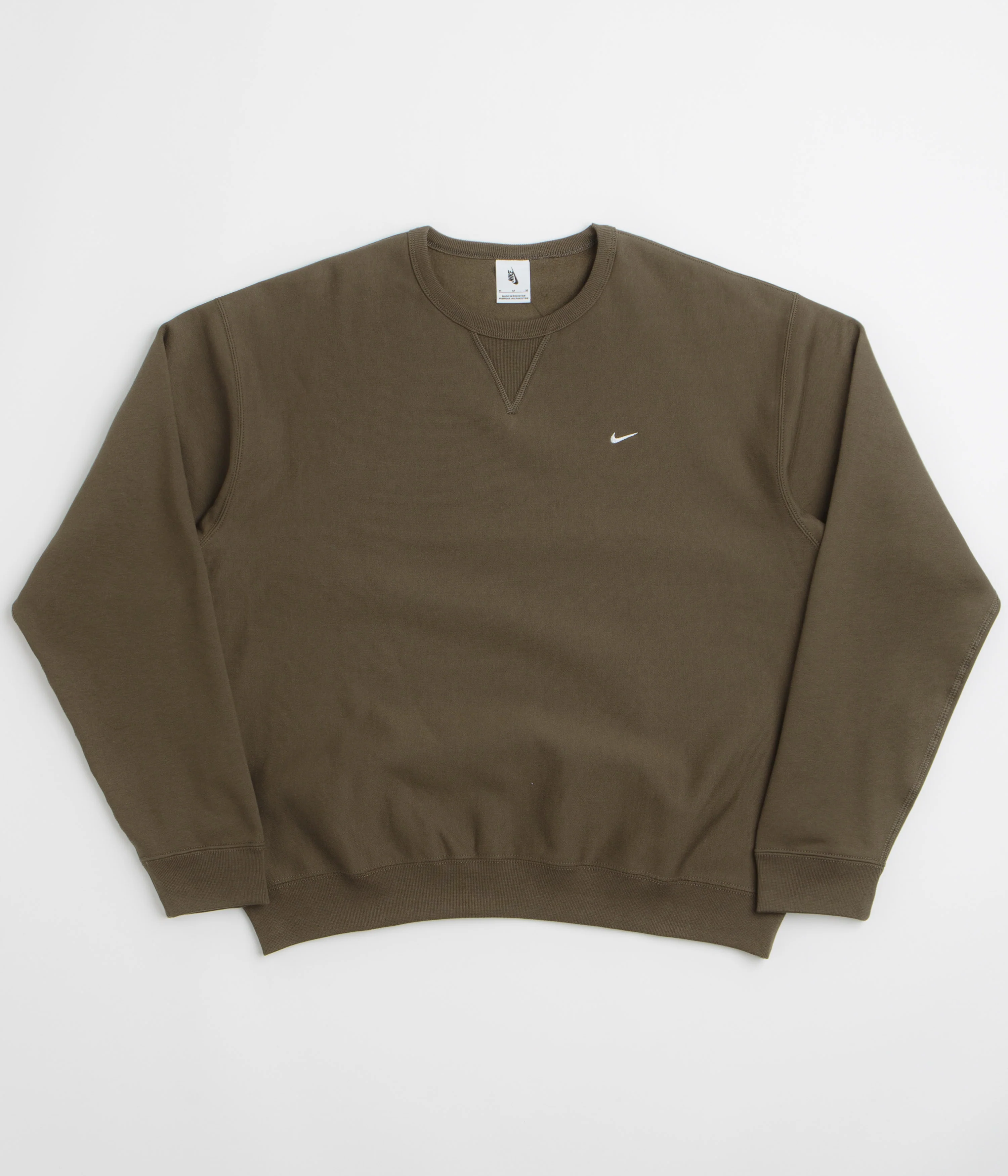 Image of Nike Solo Swoosh Crewneck Sweatshirt - Dark Hazel / White