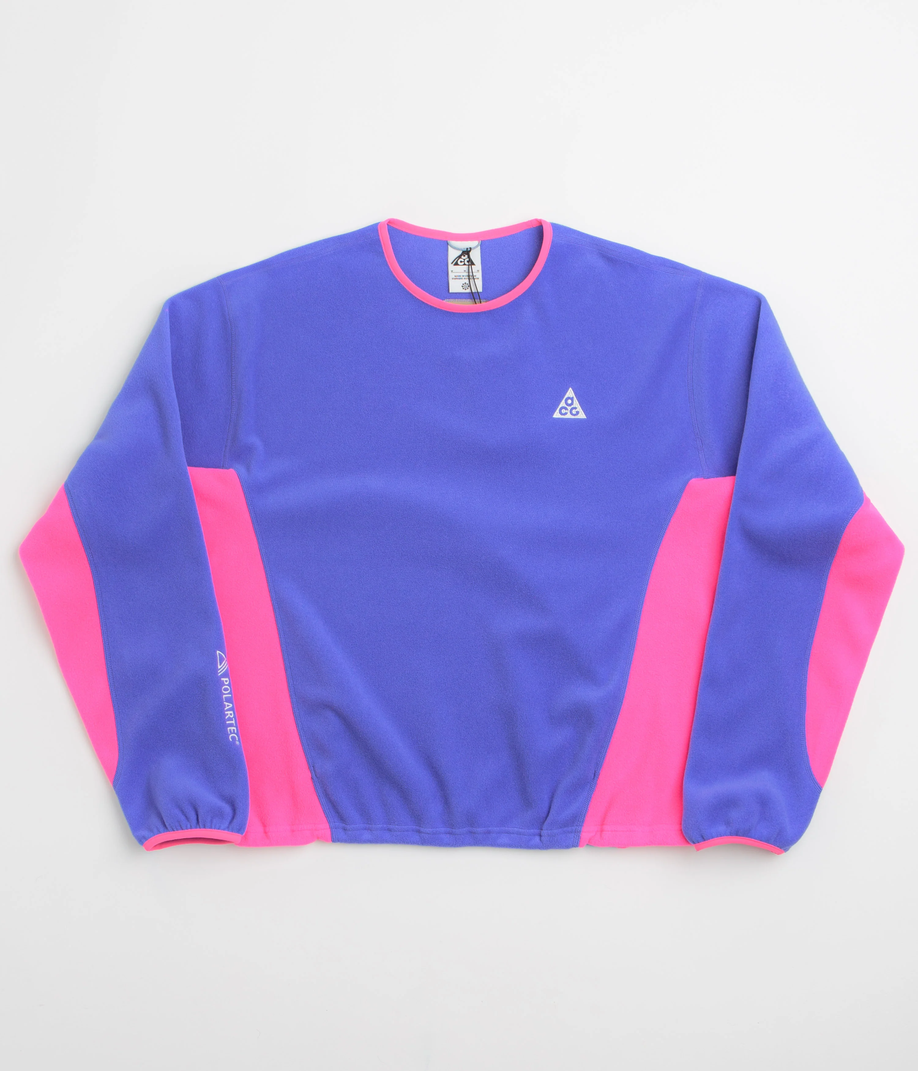 Image of Nike ACG Wolf Tree Crewneck Sweatshirt - Persian Violet / Hyper Pink / Summit White