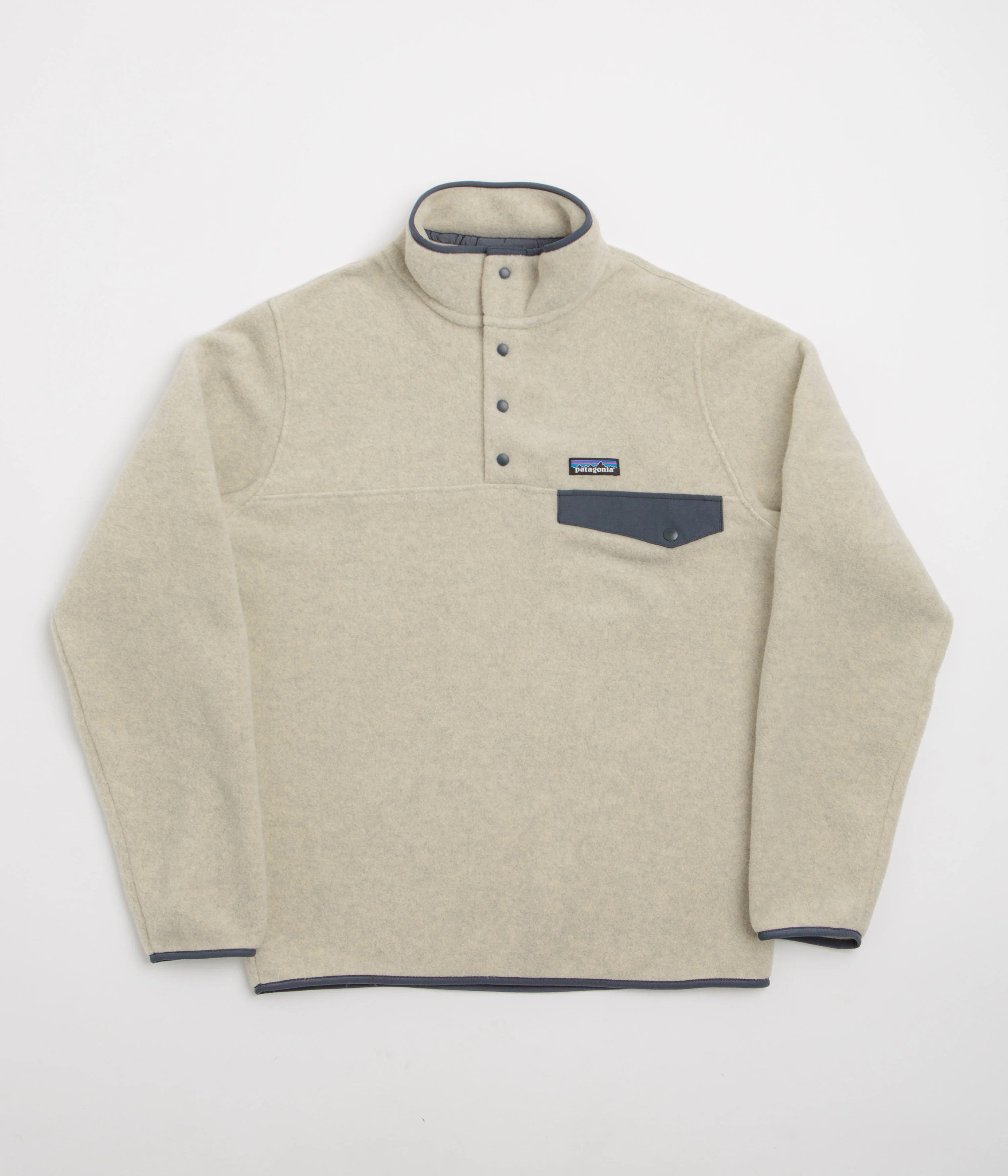 Image of Patagonia Lightweight Synchilla Snap-T Fleece - Oatmeal Heather / Smolder Blue
