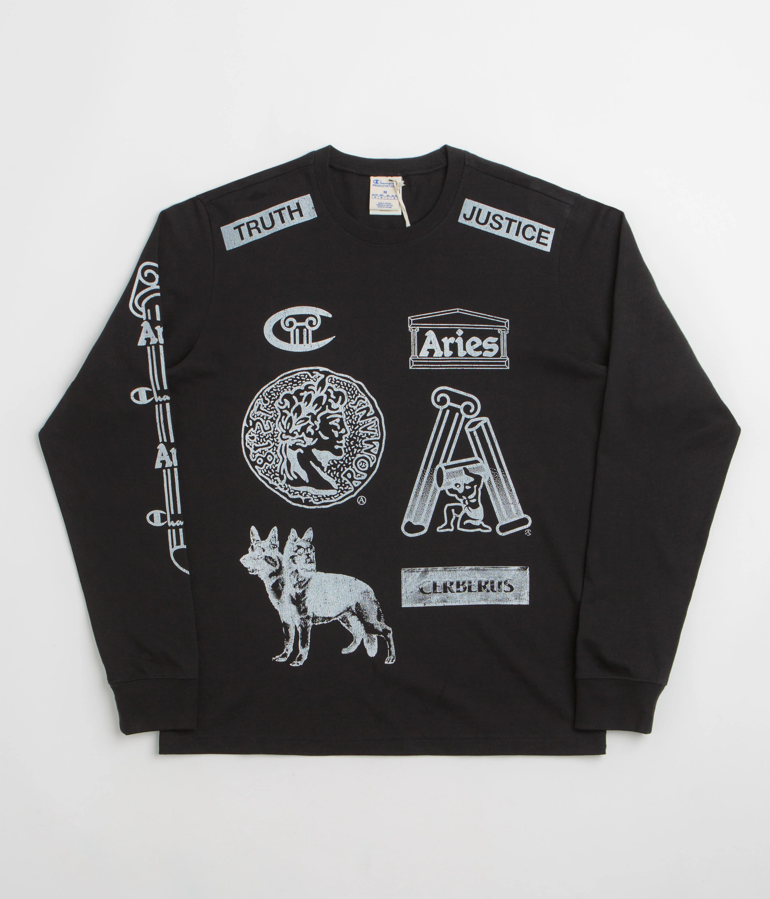 Image of Champion x Aries Sponsor Long Sleeve T-Shirt - Black