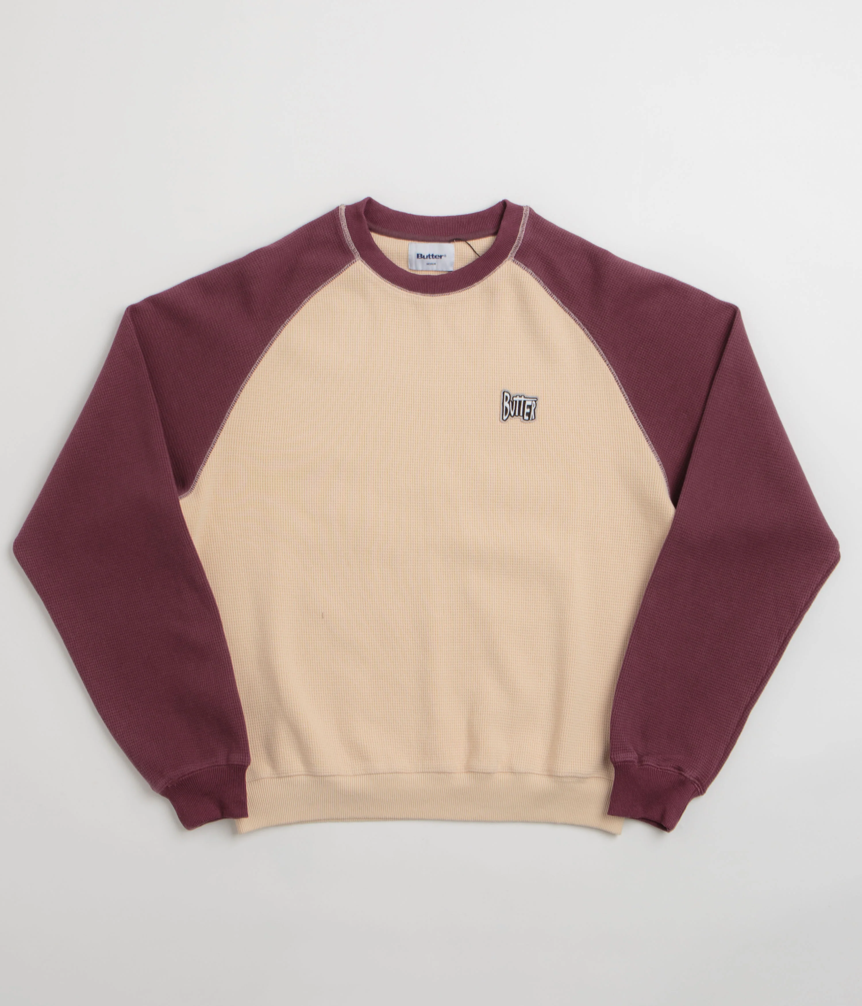 Image of Butter Goods Sketch Waffle Crewneck Sweatshirt - Cream / Red
