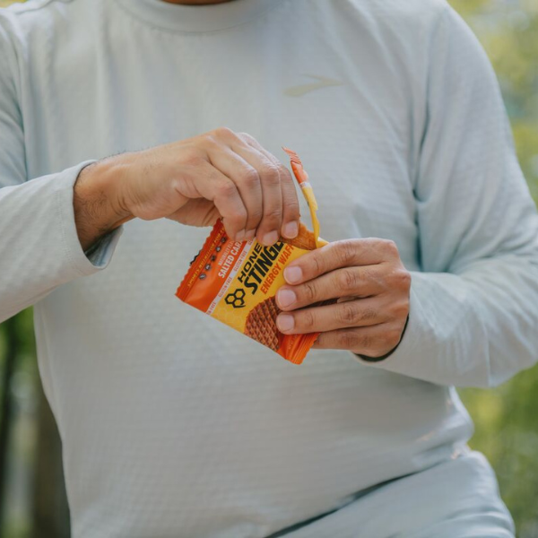 Man eating Honey Stinger nutrition