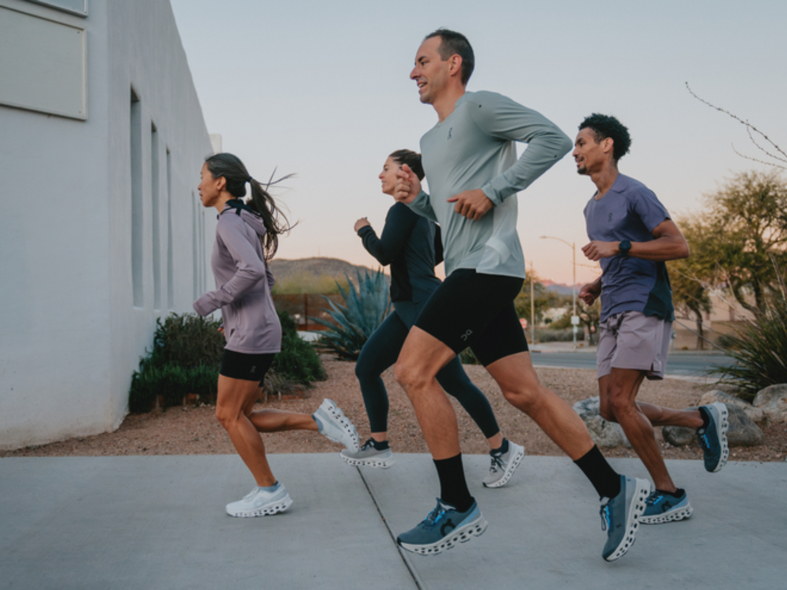 A group of runners wearing On clothing and shoes