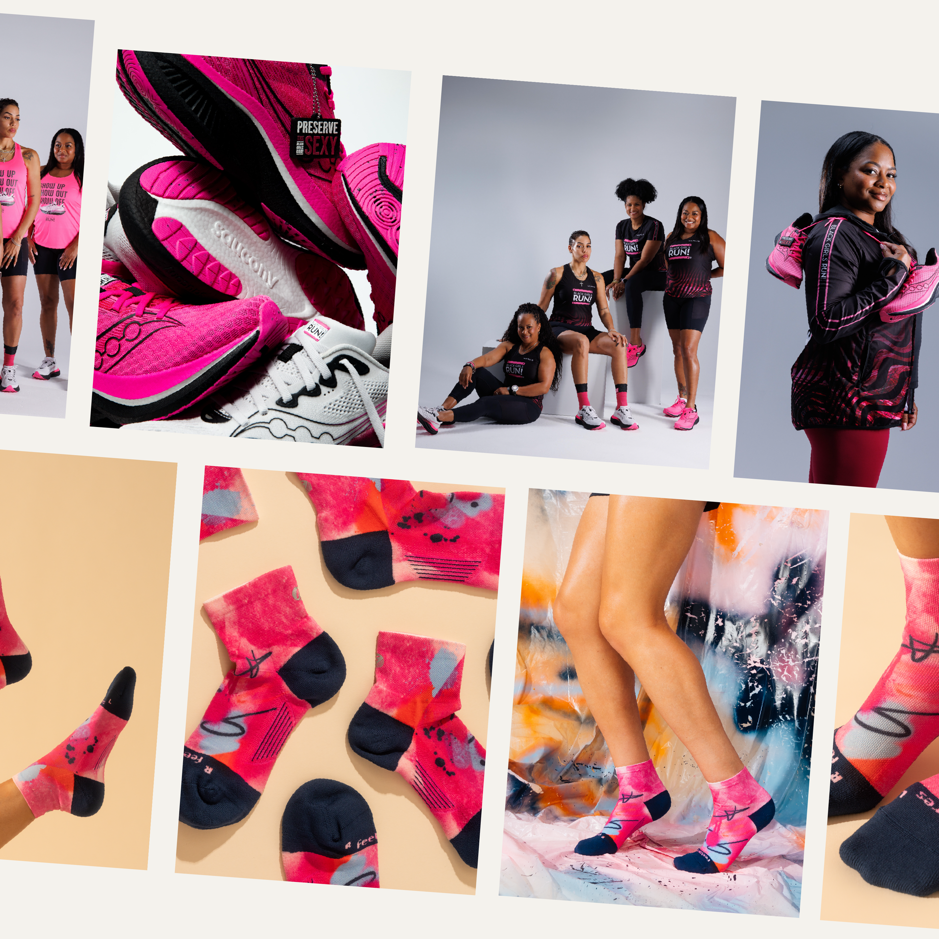Collage of socks and BGR! Saucony shoes