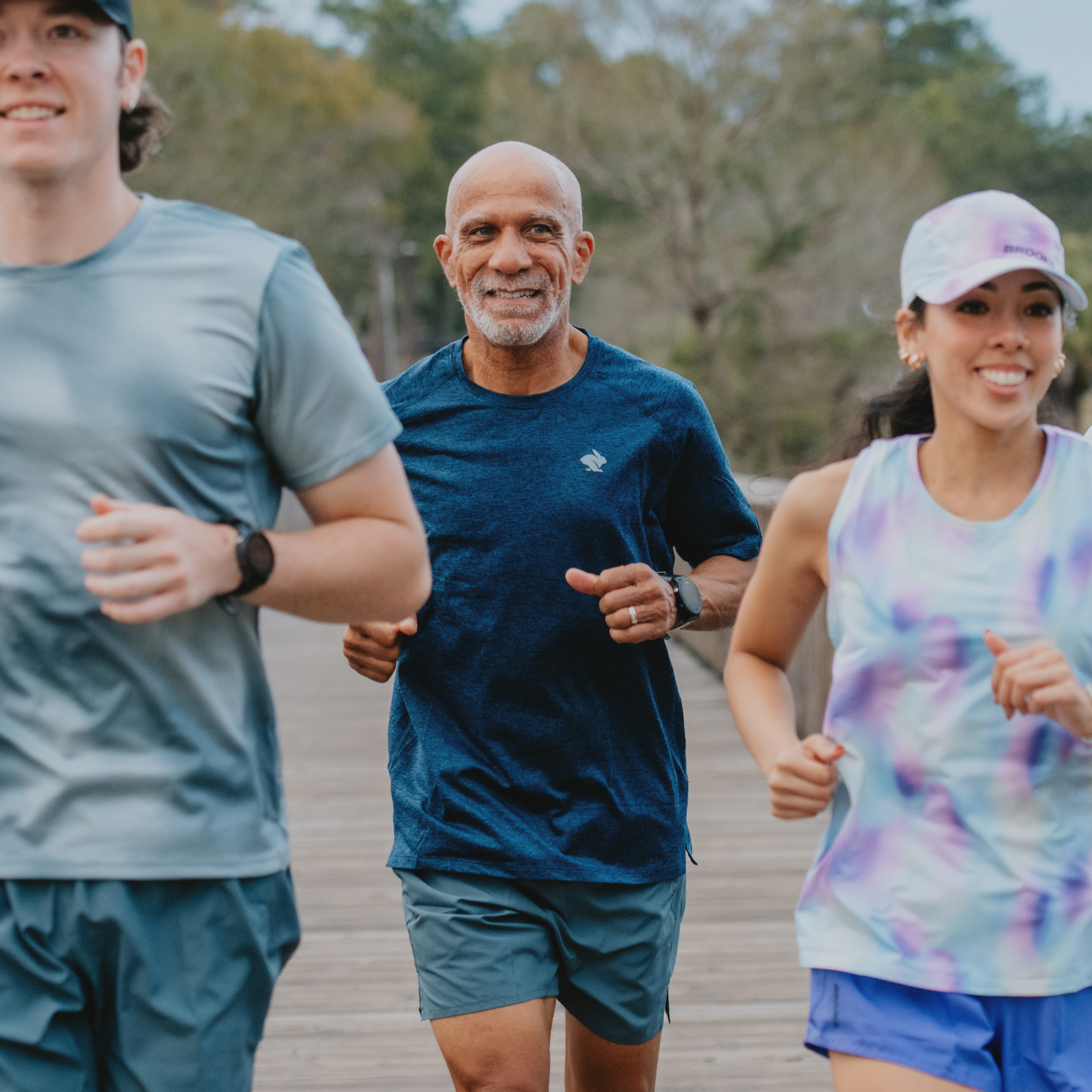 Group of runners training together