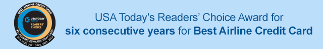 USA Today's Readers' Choice Award for six consecutive years for Best Airline Credit Card