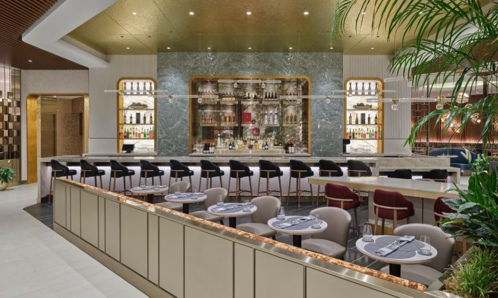 The seating area at the Delta One Lounge LAX