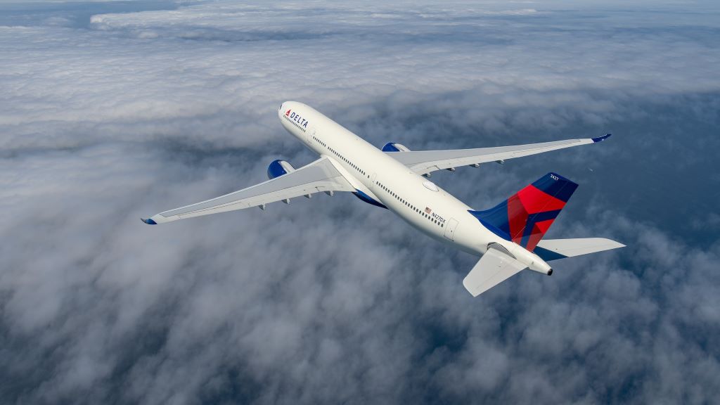A Delta plane flying in clouds