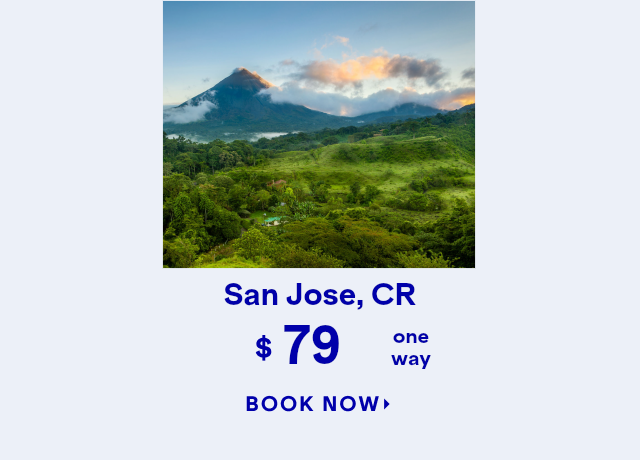 JFK to SJO flights starting at 79 one-way. Click here to book now.