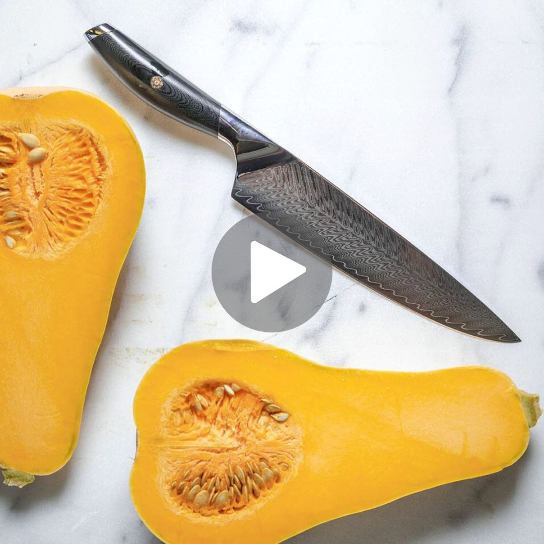 F.N. Sharp Chef's Knife with butternut squash halves