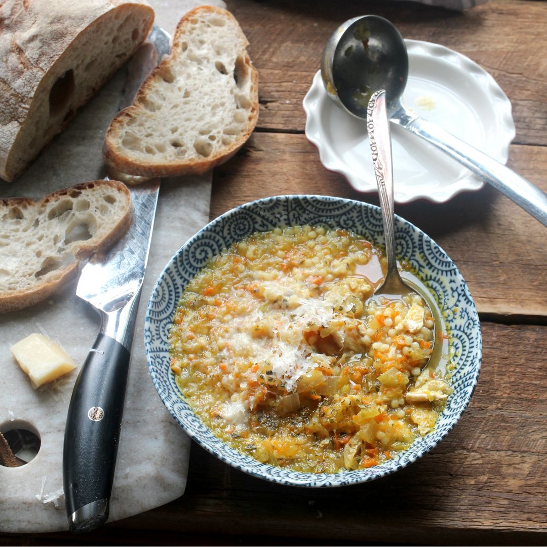 F.N. Sharp Bread Knife with bread and Italian Penicillin Soup