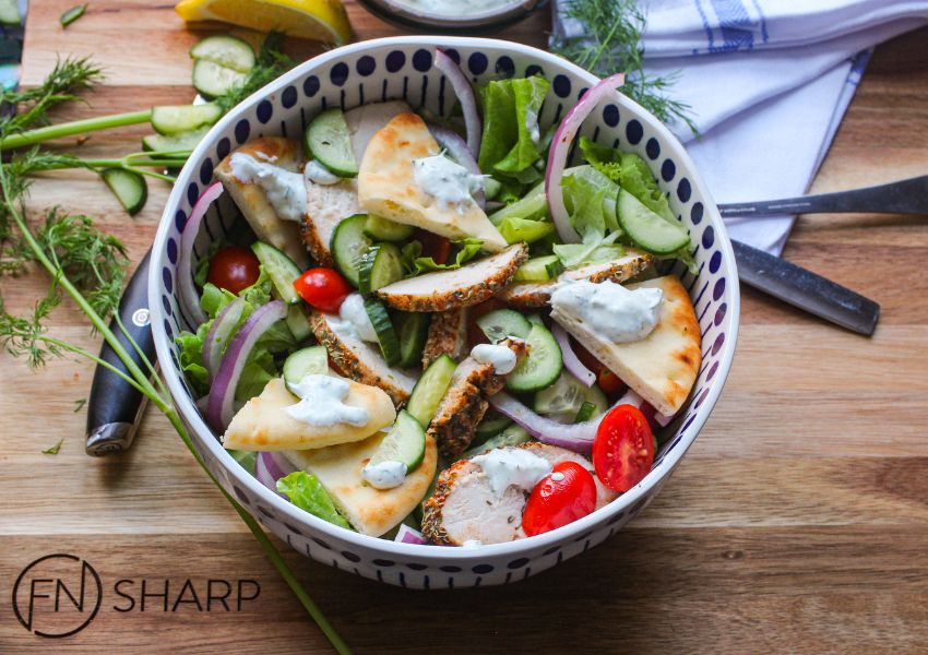 Recipe for Greek Chicken Gyro Salad With Homemade Tzatziki