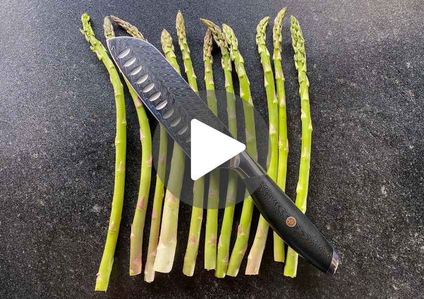 F.N. Sharp Santoku Knife with asparagus