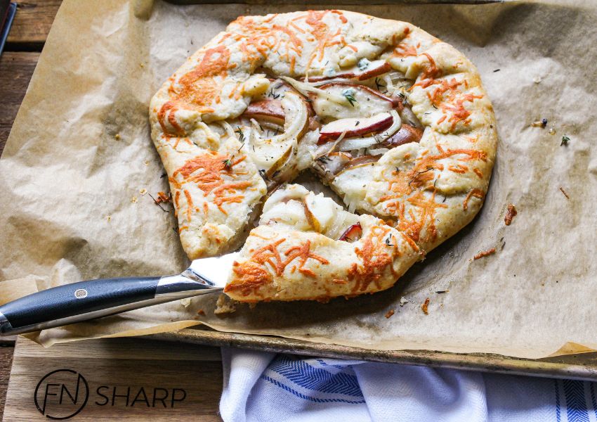 F.N. Sharp Utility Knife With Sliced Savory Pear Galette